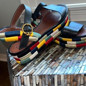 Tory Burch amazing leather sandal with chunky colored thread detail…